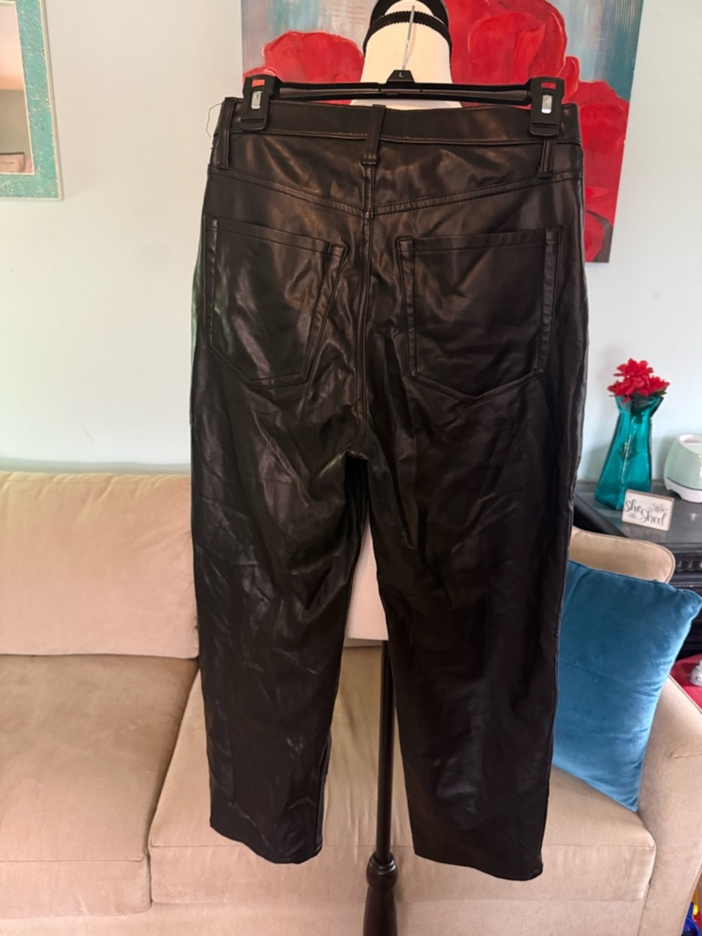 Abercrombie & Fitch Vegan Leather Pants Women's 28 6 Short Straight High Rise
